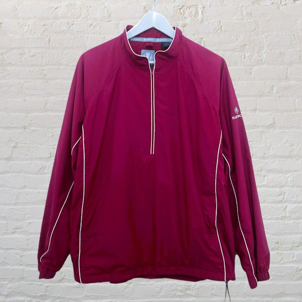 Sunice Weather Series 1/4 Zip Golf Windshirt Pullover Pink White Piping XL